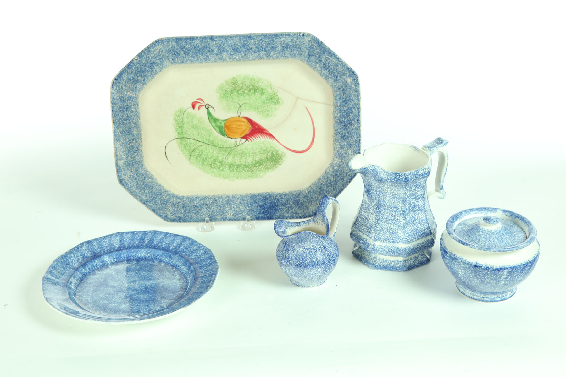 FIVE PIECES OF BLUE SPATTERWARE  116fab