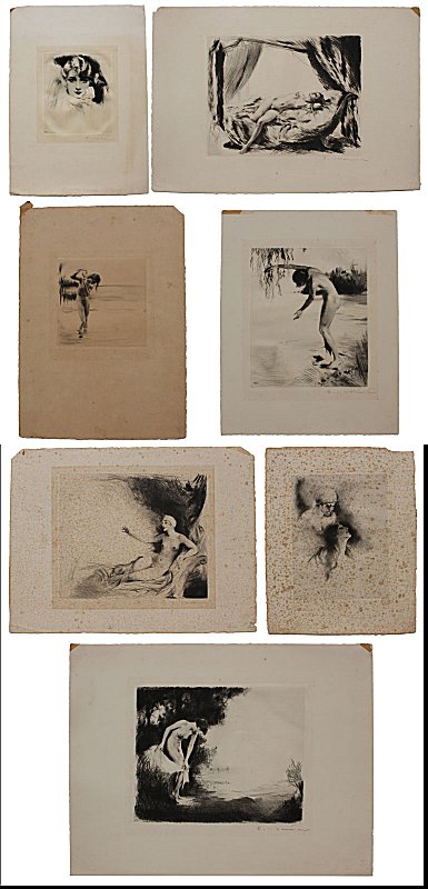 7 PIECE ILLEGIBLY SIGNED ETCHING 147803