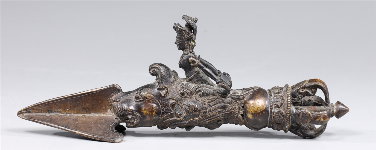 Bronze Tibetan ritual Phurba depicting 2aa6ca
