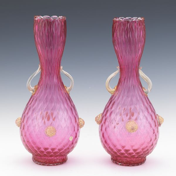 PAIR OF MURANO RUBY RED AND GOLD 2b2675