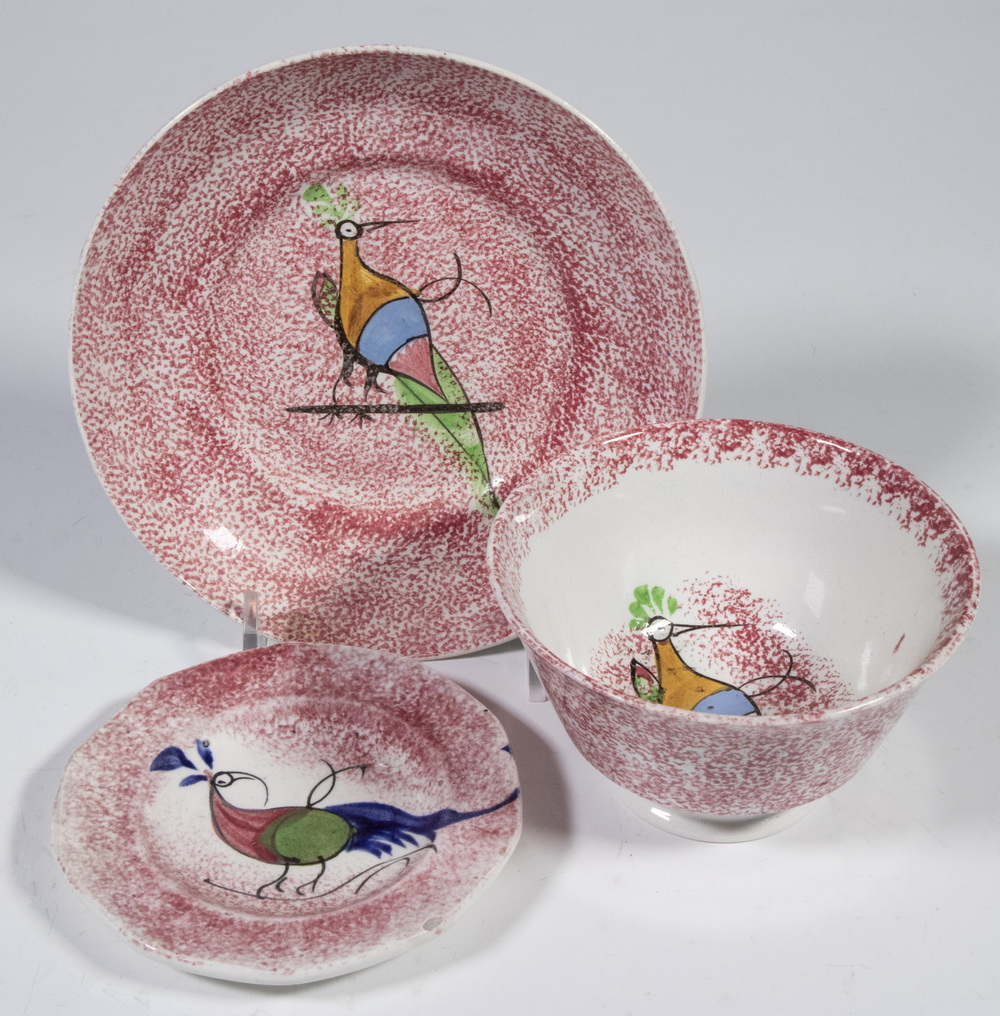 RED PEAFOWL SPATTERWARE DISHES 2b1538