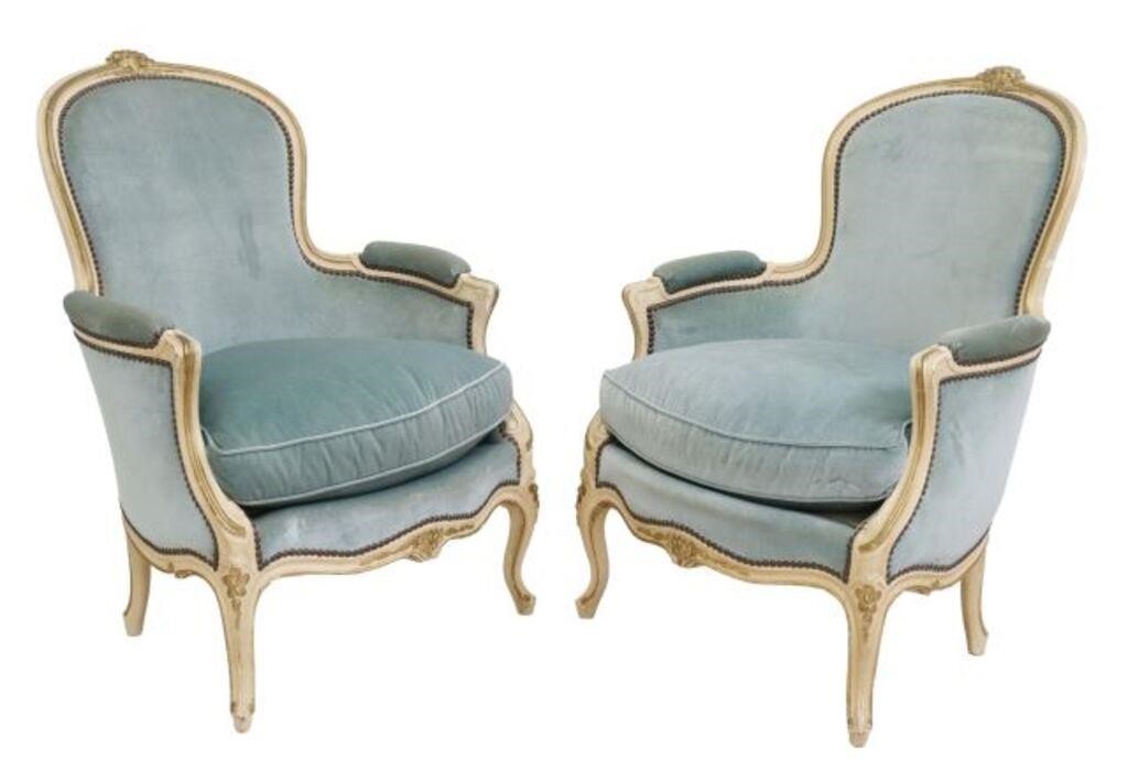  2 FRENCH LOUIS XV STYLE UPHOLSTERED 2f6ba5
