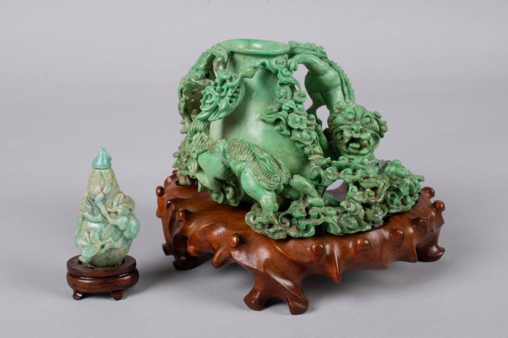 CHINESE SOFTSTONE DRAGON VASE AND 33d293