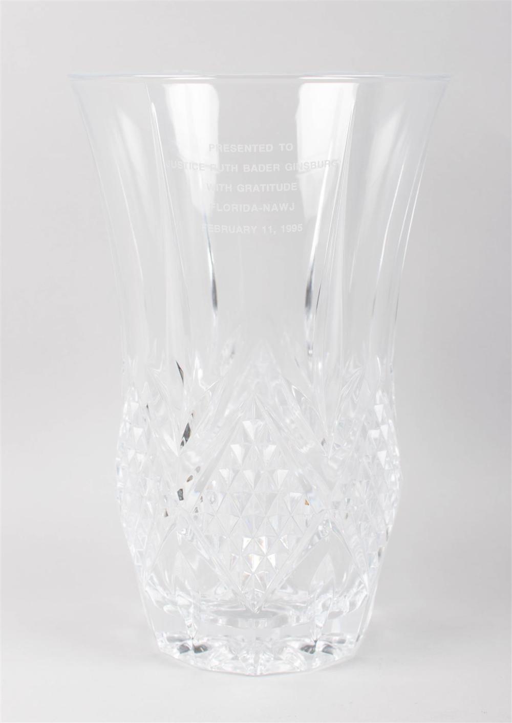 GLASS VASE PRESENTED TO JUSTICE 33c3d5