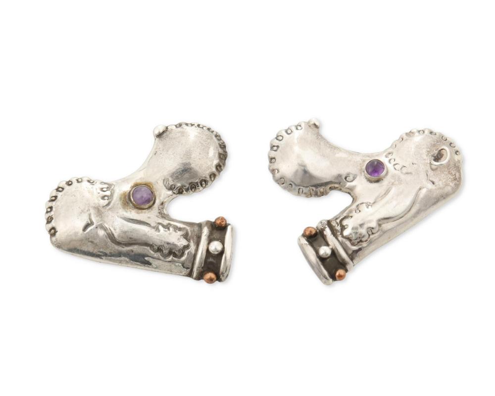 TWO HUBERT HARMON SILVER AND AMETHYST 3448dc