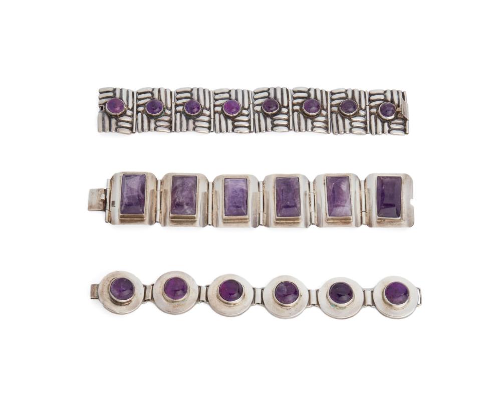THREE MEXICAN SILVER AND AMETHYST 344d12