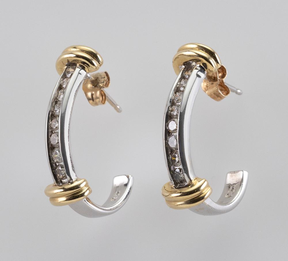 PAIR OF 14KT BICOLOR GOLD AND DIAMOND 34e1d6