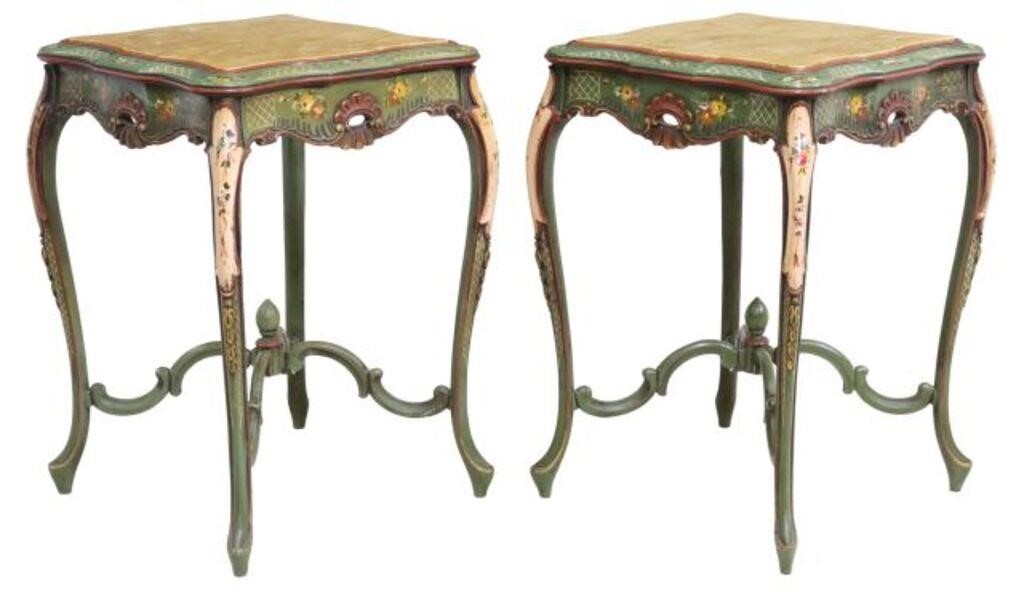  2 LOUIS XV STYLE PAINTED MARBLE TOP 3556f9