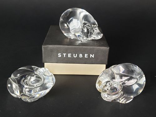 THREE SIGNED STEUBEN CLEAR CRYSTAL 37cd39