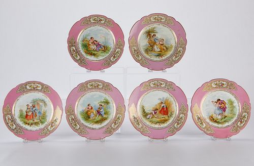 6 SEVRES STYLE PINK PLATES 1846Group 37edc4
