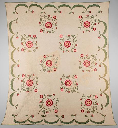 SOUTHERN ROSE QUILT 19TH C Mid 3887a3