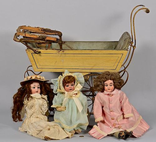 3 ANTIQUE DOLLS BABY BUGGY3 dolls 3893be