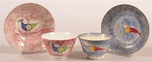 TWO PEAFOWL SPATTERWARE CUPS AND 39c66f