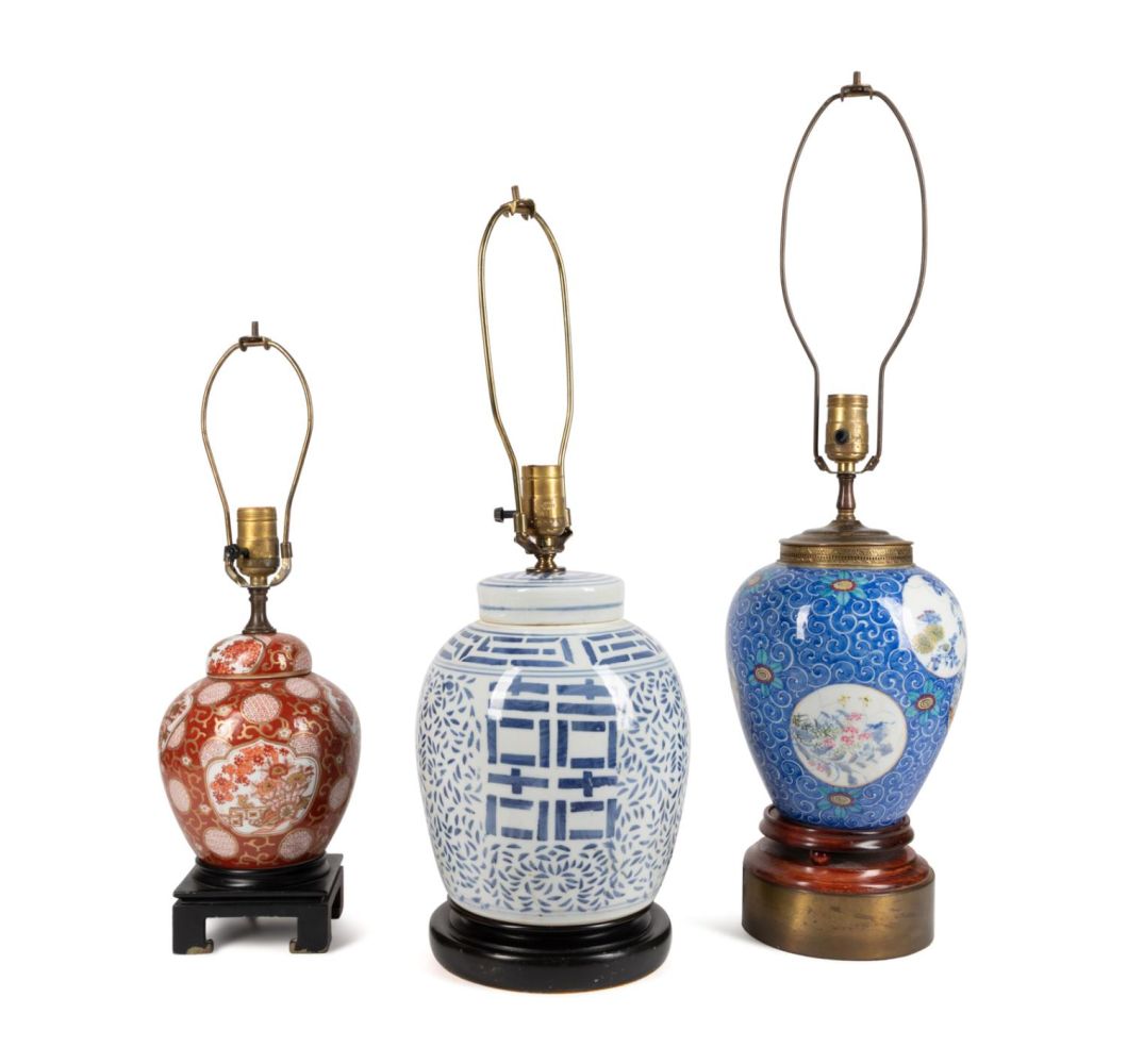 THREE ASIAN PORCELAIN TABLE LAMPS 3b3f67