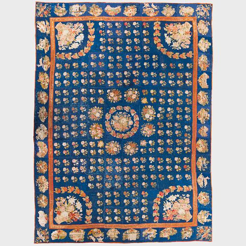 LARGE BLUE GROUND FLORAL AND FIGURAL 3bb745