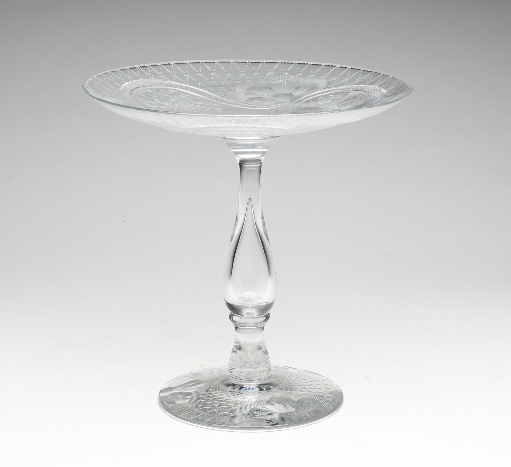 ETCHED LIBBEY GLASS TAZZA. American,