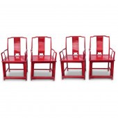SET OF FOUR CHINESE RED LACQUERED