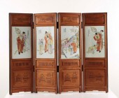 CHINESE FOUR PLAQUE PORCELAIN SCREEN