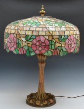 STAINED GLASS TABLE LAMP WITH ROSESStained