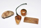 FOUR CHINESE JADE ITEMS, PENDANTS,