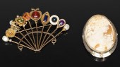 GOLD STICK PIN BROOCH AND 14K CAMEO