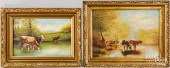 TWO OIL ON CANVAS PASTORAL SCENES,