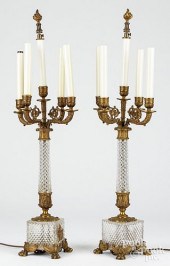 PAIR OF GLASS ORMOLU MOUNTED AND