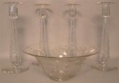 FOUR HAWKES GLASS CANDLESTICKS