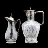 TWO ANTIQUE CUT GLASS AND SILVERPLATE