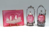 3 PC CRANBERRY GLASS MARY GREGORY