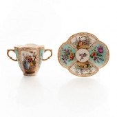 DOUBLE HANDLED FLORAL CUP AND SAUCERHand
