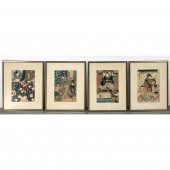 4 Japanese Ukiyo-e Wood block prints.