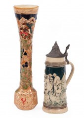 TWO GERMAN POTTERY BEER STEINSTwo