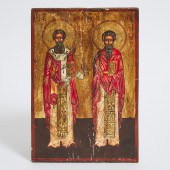 Greek Icon Depicting Two Saints,