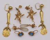 JEWELRY. (4) PAIR OF GOLD AND GEM