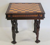 VINTAGE FIGURAL WOOD CHESS TABLE