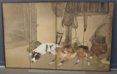 JAPANESE 4-PANEL SCREEN WITH HUNTING