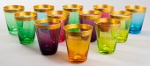 COLORED GLASS TUMBLERS WITH GILT