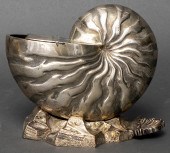 SILVER-PLATE NAUTILUS SHELL-FORM