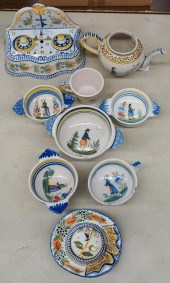 NINE QUIMPER POTTERY TABLE ARTICLESNine