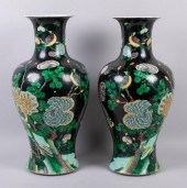 PAIR OF CHINESE FAMILLE NOIRE VASES,
