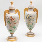 PAIR OF FRENCH ENAMELED GLASS URNS