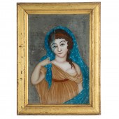 CHINESE EXPORT PAINTED MIRROR PORTRAIT