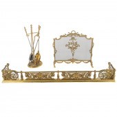 FOUR ASSORTED BRASS FIREPLACE ACCESSORIES