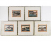 Set of five framed and matted Japanese