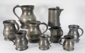 9PC PEWTER MEASURING CUPS & TANKARDS