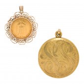 TWO GOLD PENDANTS Two gold pendants
one