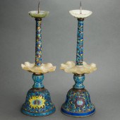 PAIR OF CHINESE ENAMELED SILVER