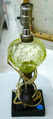 Old Vaseline Glass Lamp Base 13''
