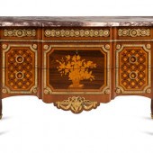 A Louis XVI Style Marquetry Marble-Top